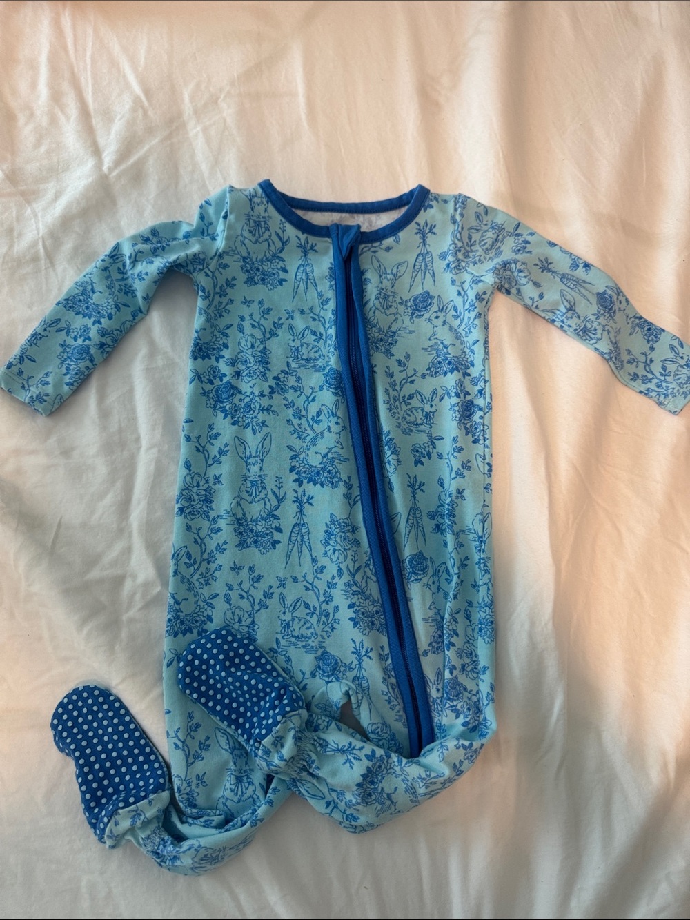 Blue Bunny Print Footed One-Piece for Baby
